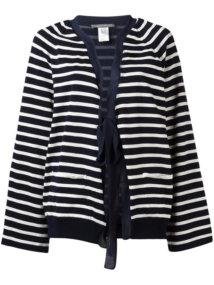 Alberta Ferretti - Striped Tie-fastening Cardigan - Women - Silk/cotton - 40, Blue, Silk/cotton