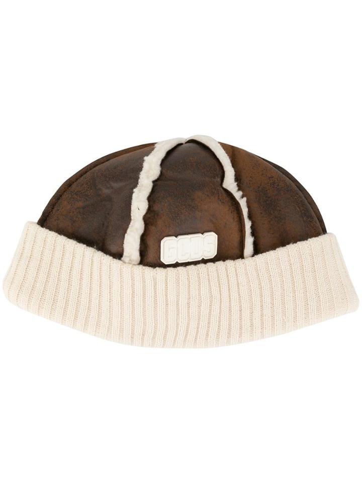 Gcds Ribbed Shearling Hat - Brown
