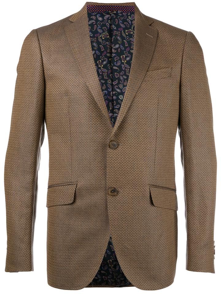 Etro Zig Zag Pattern Blazer, Men's, Size: 48, Brown, Silk/linen/flax/wool
