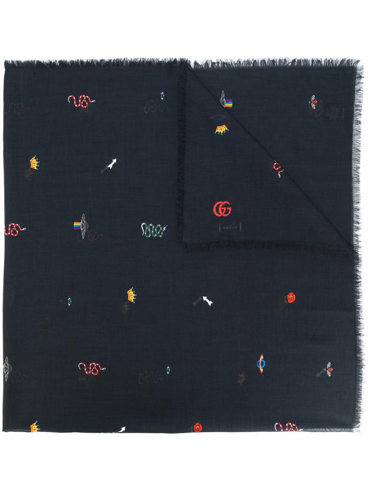Gucci - Embroidered Scarf - Men - Cotton/modal - One Size, Black, Cotton/modal