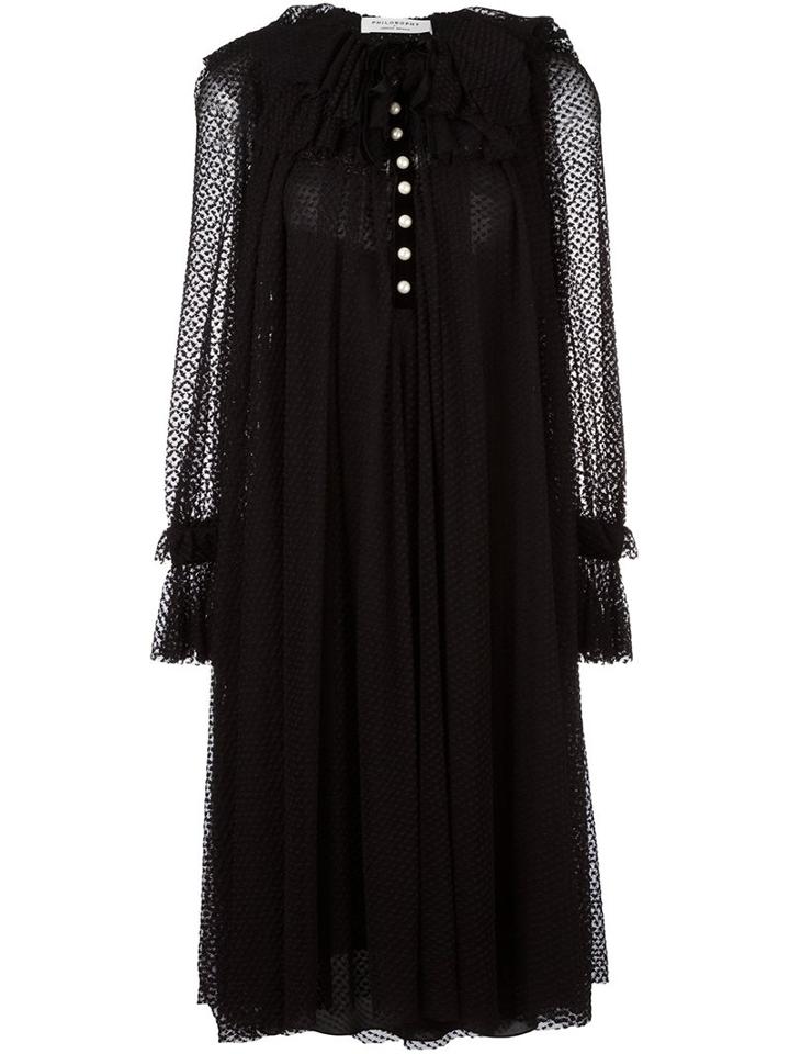 Philosophy Di Lorenzo Serafini Semi Sheer Pleated Dress, Women's, Size: 40, Black, Cotton/polyamide/polyester