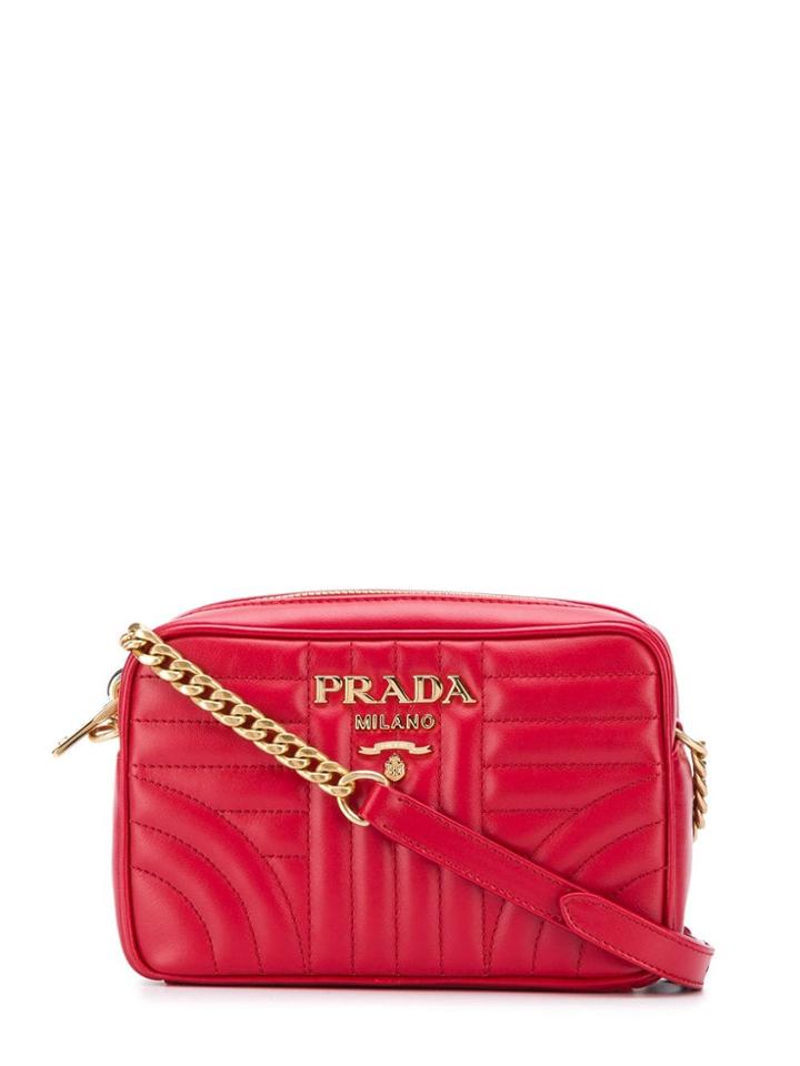 Prada Logo Plaque Quilted Shoulder Bag - Red