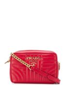 Prada Logo Plaque Quilted Shoulder Bag - Red