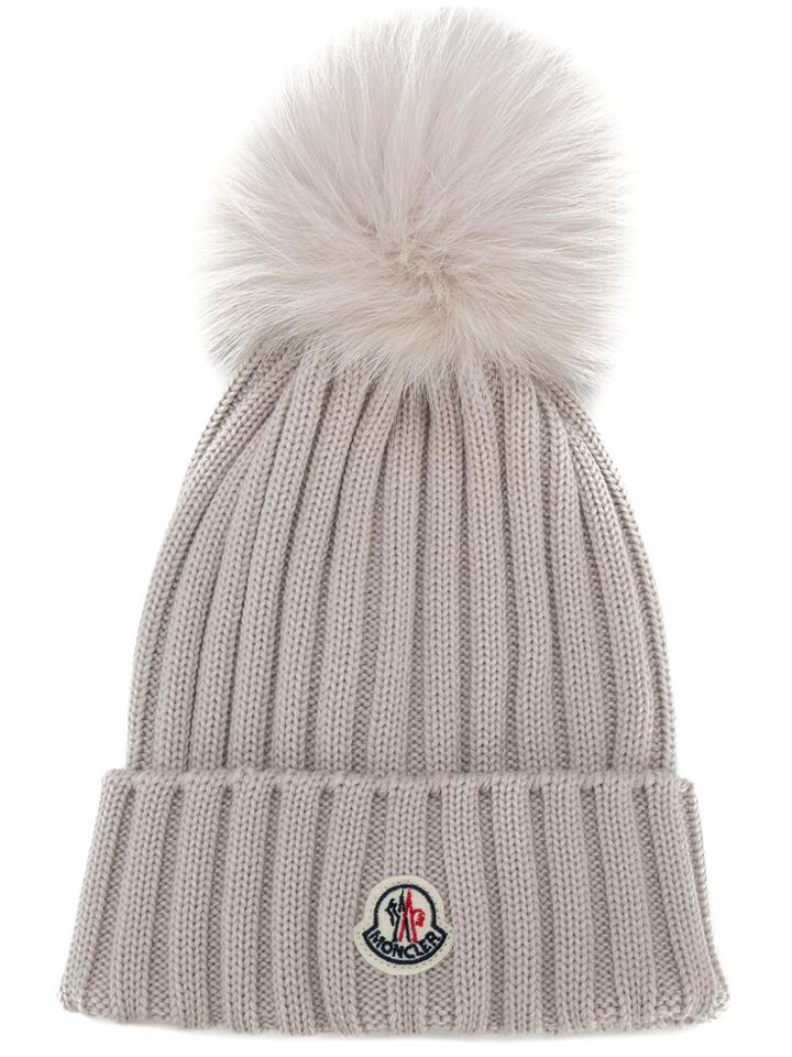 Moncler Knitted Pom Pom Hat - Grey