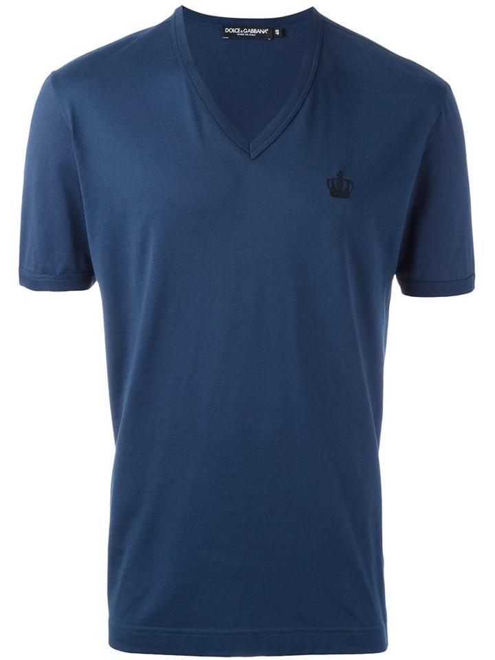 Dolce & Gabbana Embroidered Crown T-shirt, Men's, Size: 52, Blue, Cotton