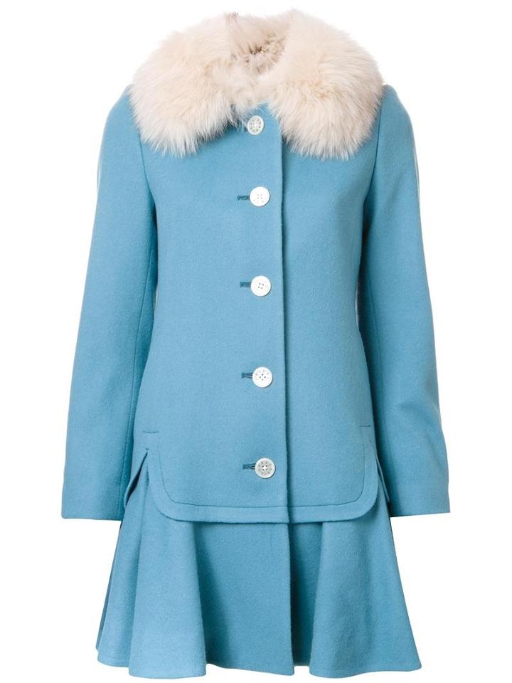 Loveless Ruffled Hem Mid Coat, Women's, Size: 34, Blue, Lambs Wool