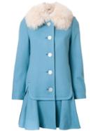 Loveless Ruffled Hem Mid Coat, Women's, Size: 34, Blue, Lambs Wool