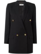 Saint Laurent Long Double Breasted Tube Jacket, Women's, Size: 40, Black, Silk/virgin Wool/cotton