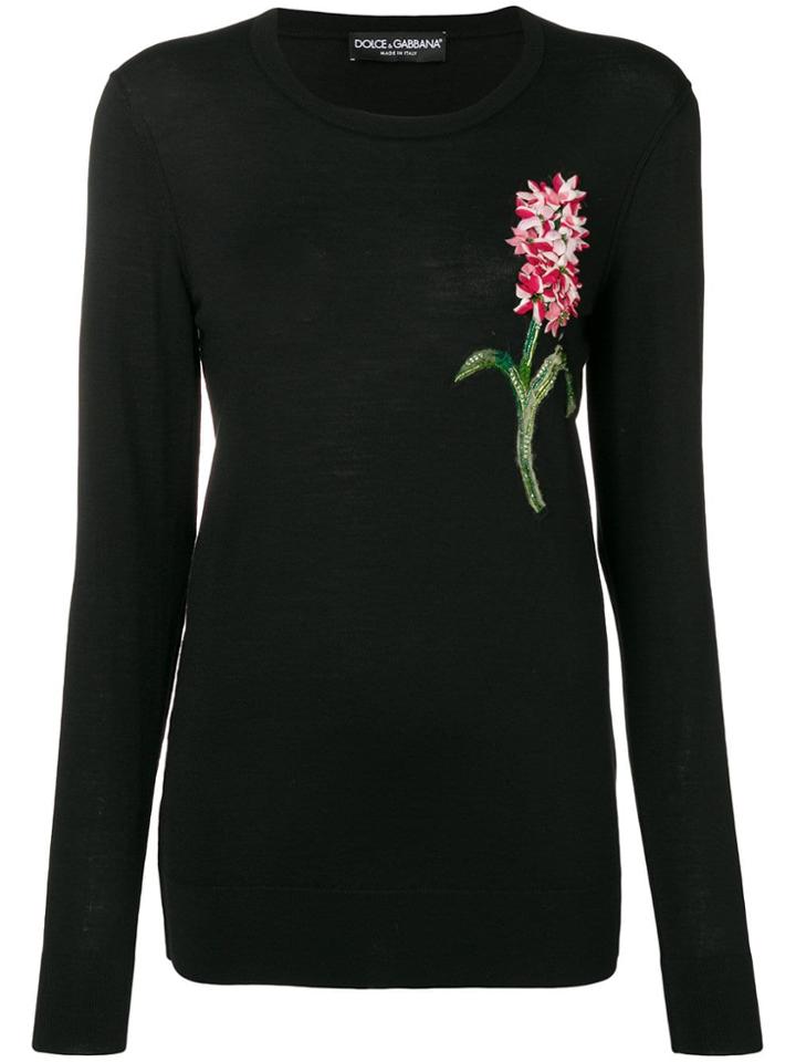 Dolce & Gabbana Floral Detail Knitted Top - Black