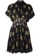 Giamba Tiger Print Shirt Dress, Women's, Size: 40, Black, Silk/polyester