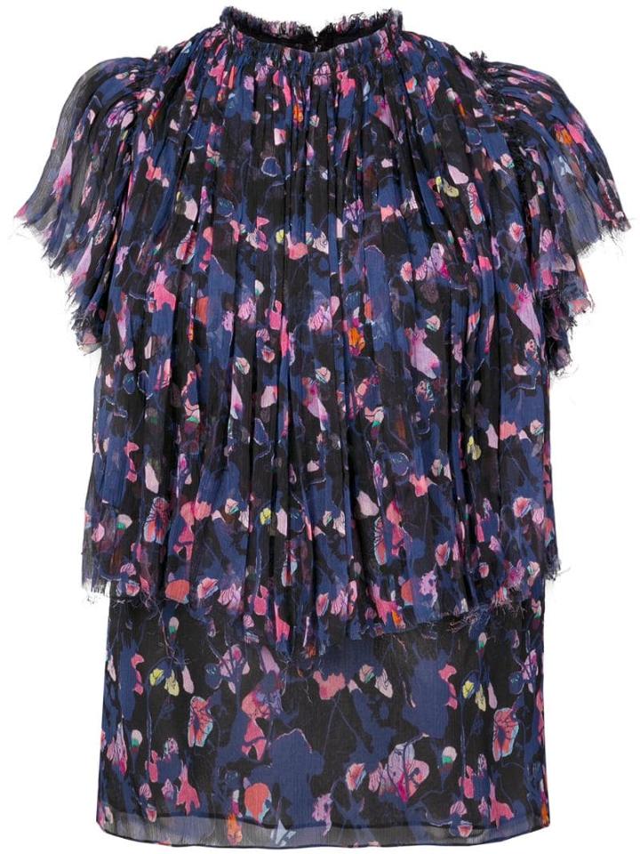 Jason Wu Collection Pleated Trim Floral Blouse - Black