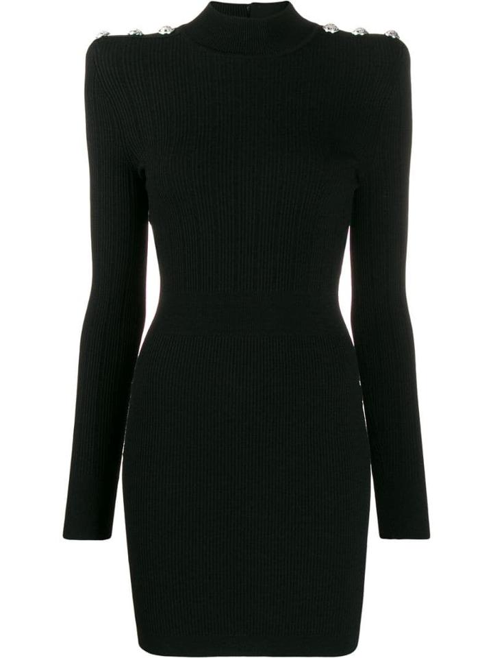 Balmain Buttoned Knit Mini-dress - Black
