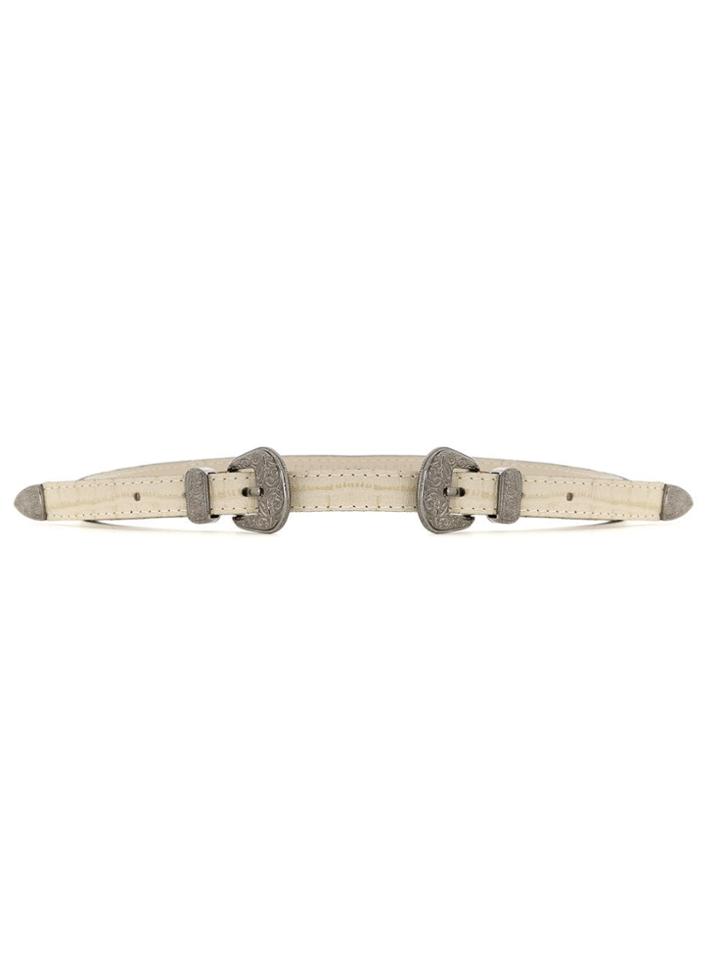 Olympiah Double Buckle Leather Belt - White