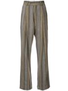 Bassike Stripe Gauze Pleated Trousers - Brown