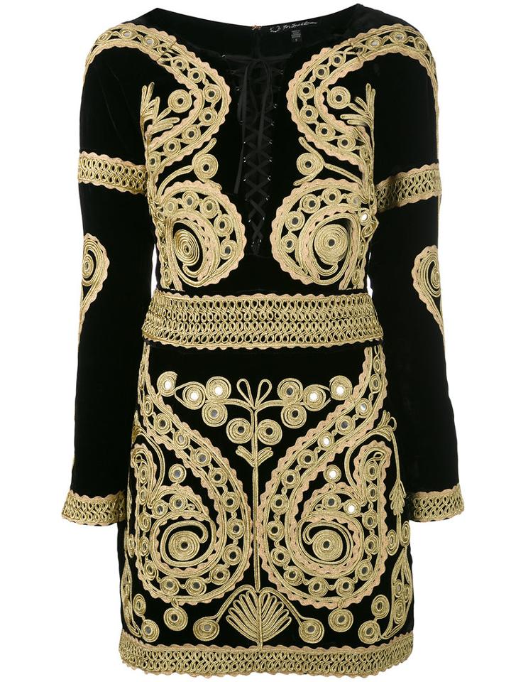 For Love And Lemons - Longsleeve Embroidered Dress - Women - Silk/rayon - M, Black, Silk/rayon