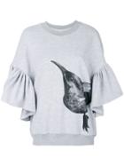 Ioana Ciolacu - Ruffle Bird Detail Sweatshirt - Women - Cotton/polyester - Xs, Grey, Cotton/polyester