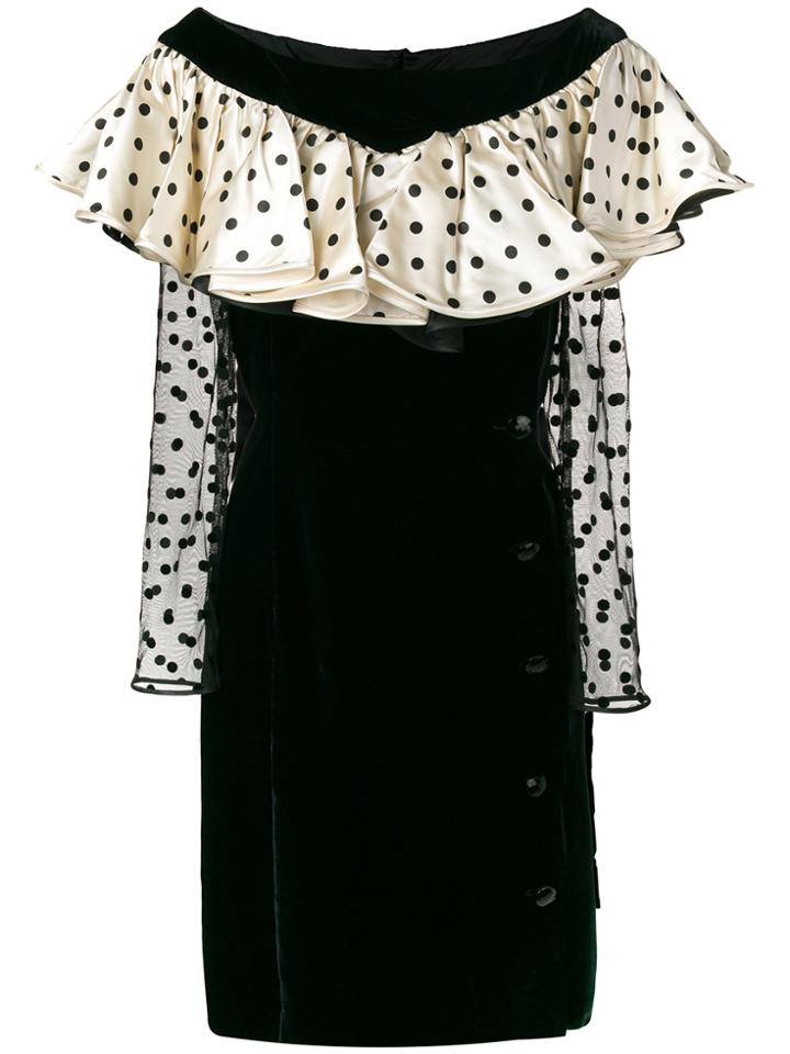 Valentino Vintage Polka Dots Ruffled Dress - Black