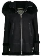 Mr & Mrs Italy Fur Hood Shearling Jacket - Black