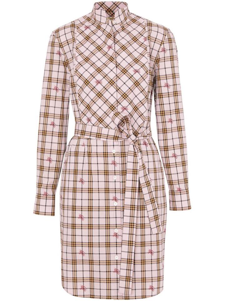 Burberry Ekd Check Cotton Tie-waist Shirt Dress - Pink