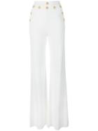 Balmain High Rise Sailor Trousers, Women's, Size: 38, White, Viscose