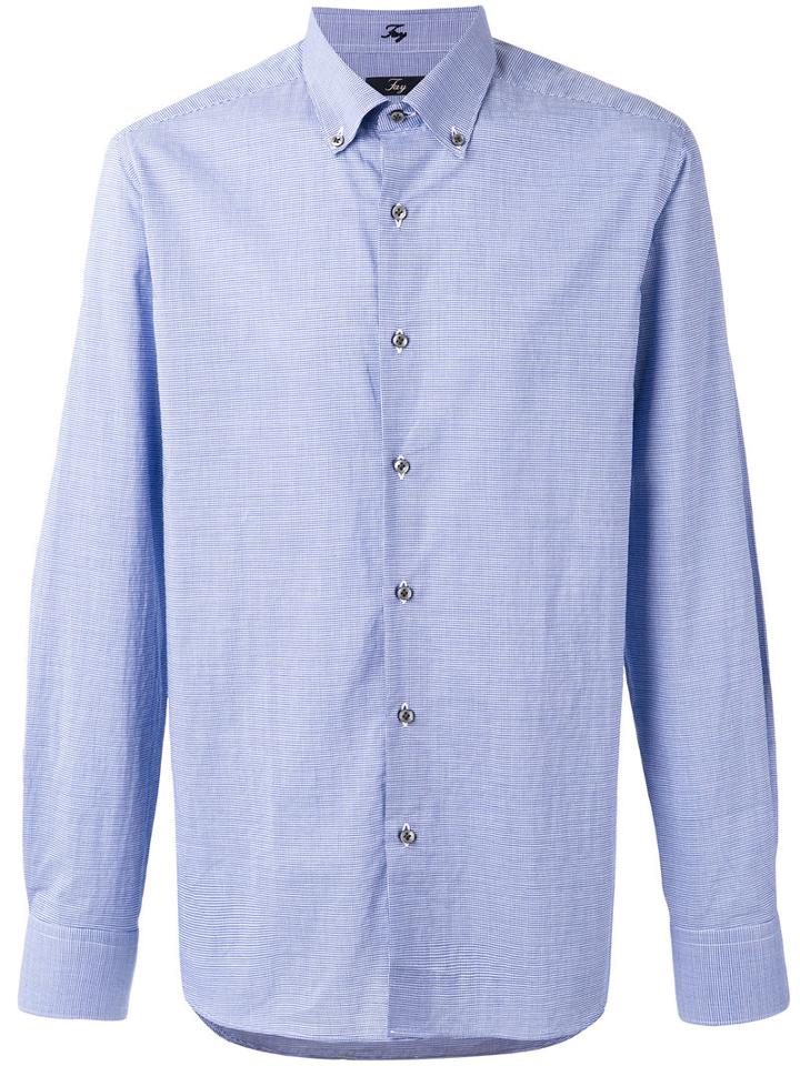 Fay Checked Shirt, Men's, Size: 44, Blue, Cotton/polyamide/spandex/elastane
