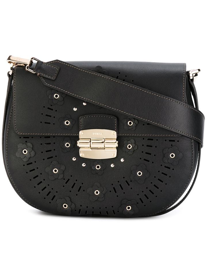 Furla - Club Floral Saddle Bag - Women - Leather - One Size, Black, Leather