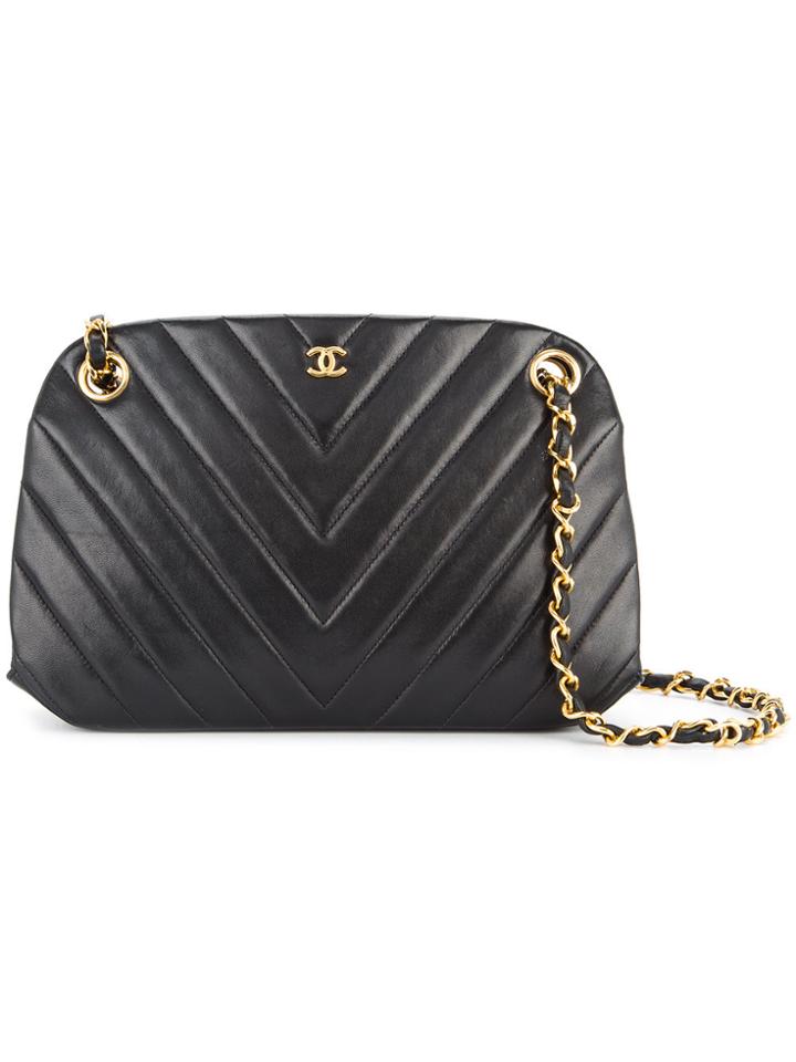 Chanel Vintage V Stitch Chain Shoulder Bag - Black