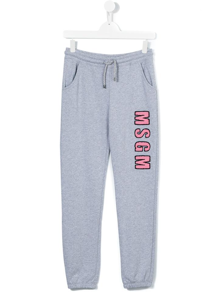 Msgm Kids - Pink Logo Sweatpants - Kids - Cotton - 14 Yrs, Girl's, Grey