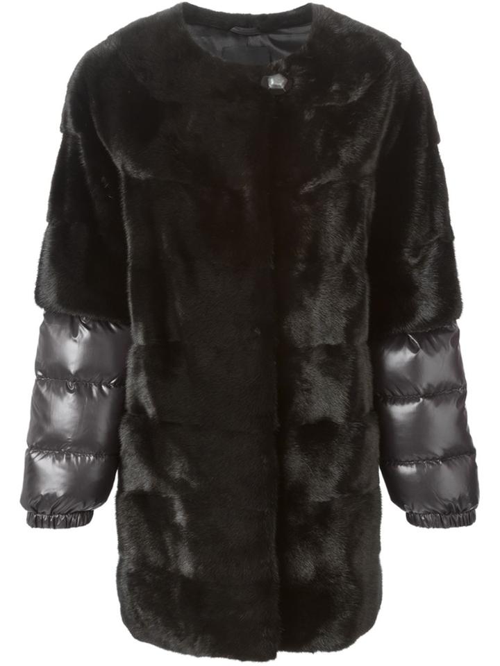Liska Padded Sleeve Fur Coat - Black