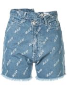 Ground Zero Asymmetric Denim Shorts - Blue