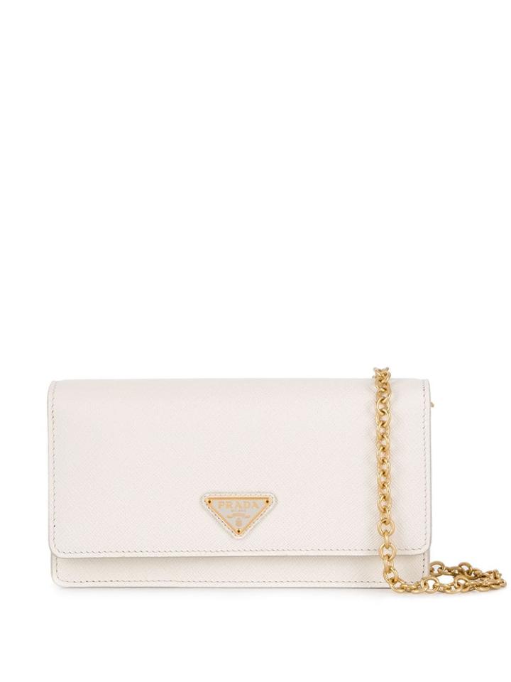 Prada Triangle Plaque Chain Wallet - White