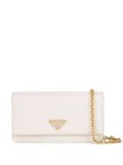 Prada Triangle Plaque Chain Wallet - White