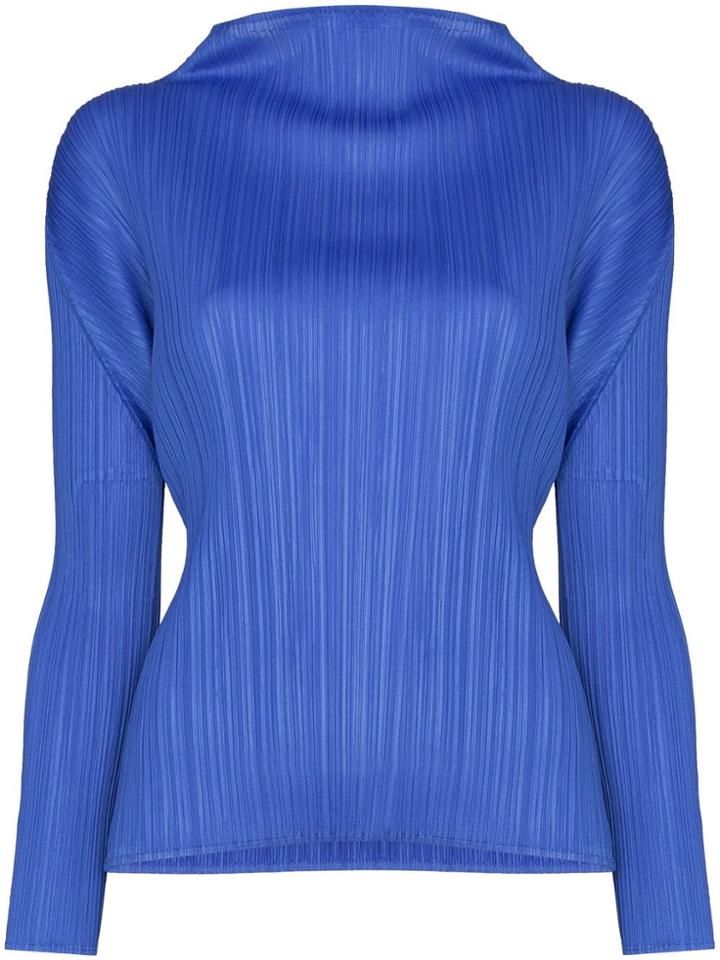 Pleats Please Issey Miyake High Neck Pleated Top - Blue