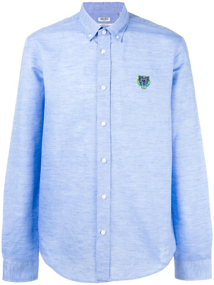 Kenzo Mini Tiger Button Down Shirt, Men's, Size: Small, Blue, Cotton/linen/flax