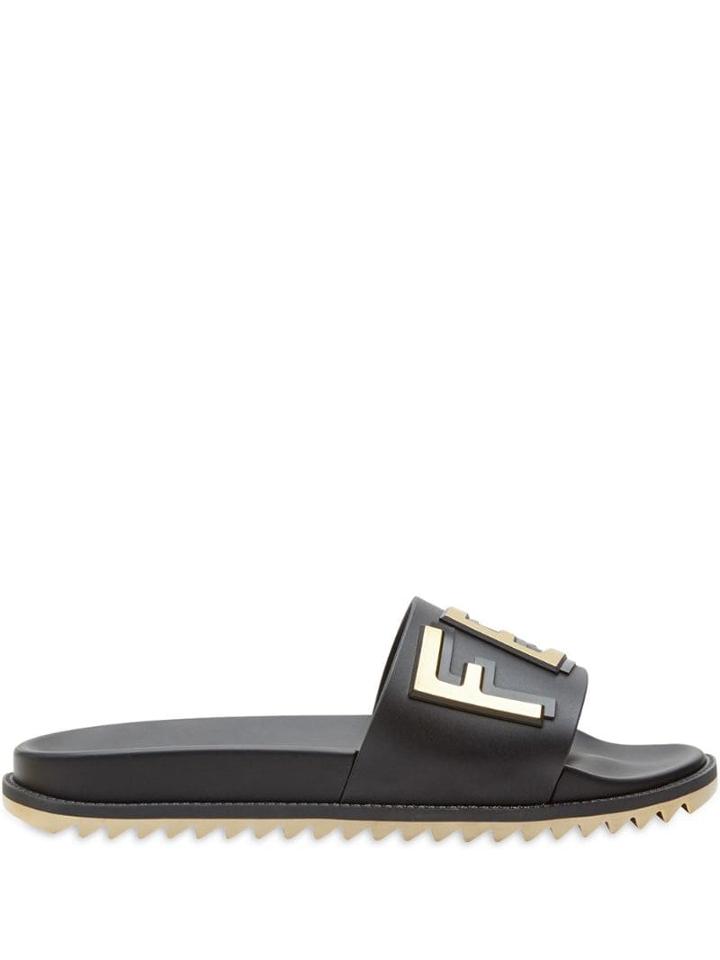Fendi Logo Embossed Sandals - Black