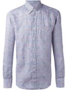 Canali Plaid Button Down Shirt, Men's, Size: Xl, Blue, Linen/flax