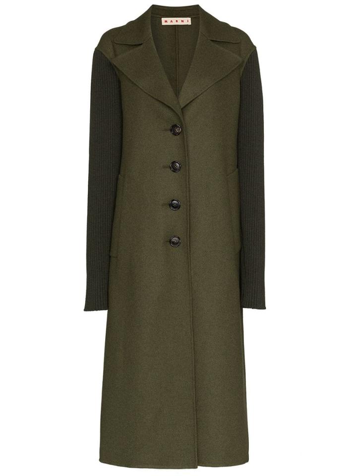 Marni Ribbed Sleeve Wool Coat - Green