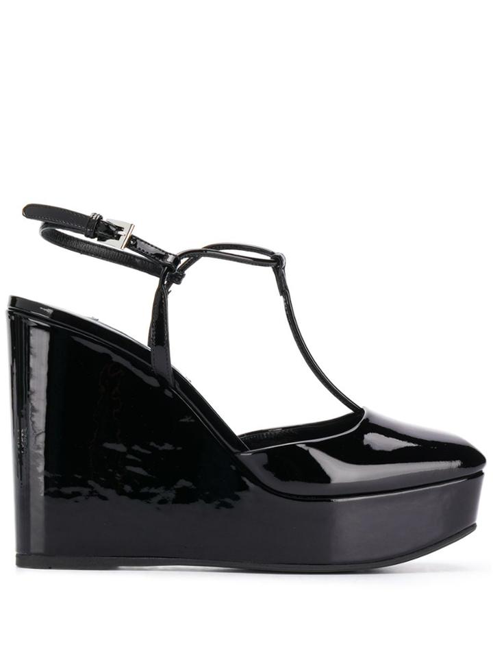 Prada Square Toe Wedge Pumps - Black
