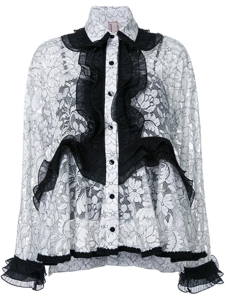 Antonio Marras Lace Ruffled Detail Shirt, Women's, Size: 46, White, Cotton/nylon/polyester/spandex/elastane