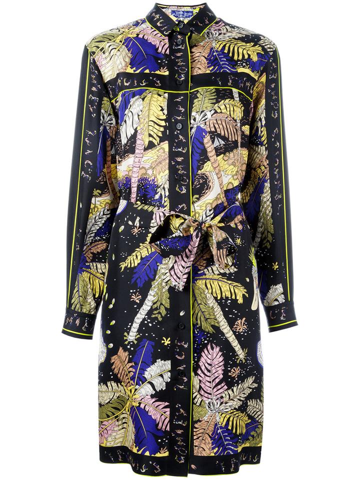 Emilio Pucci Palm Trees Print Shirt Dress, Women's, Size: 42, Black, Silk