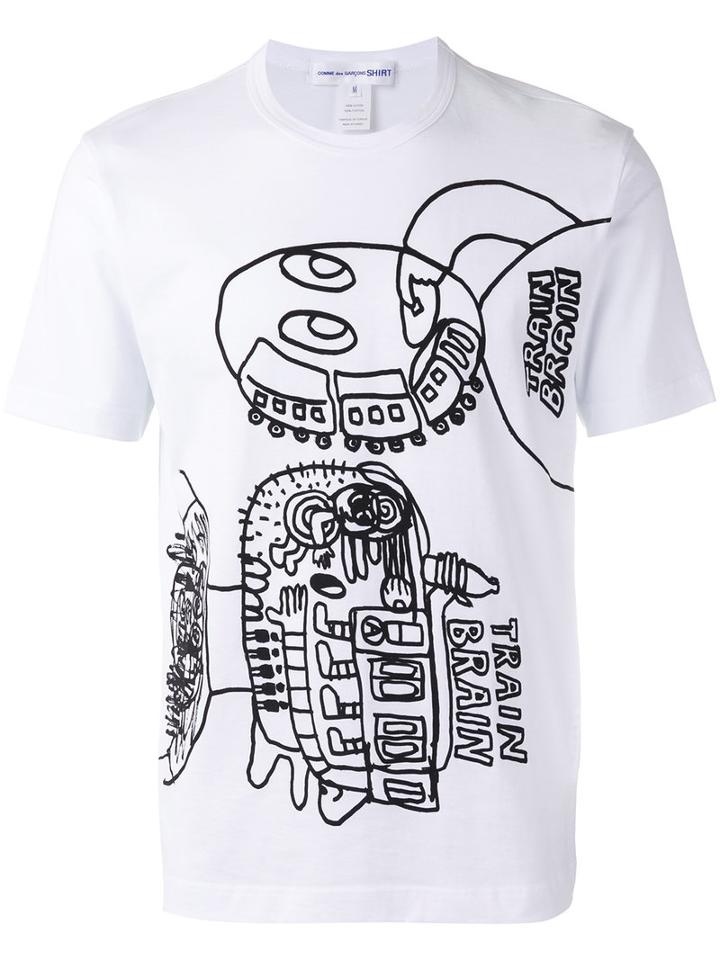 Comme Des Garçons Shirt 'train Brain' Print T-shirt, Men's, Size: Xl, White, Cotton