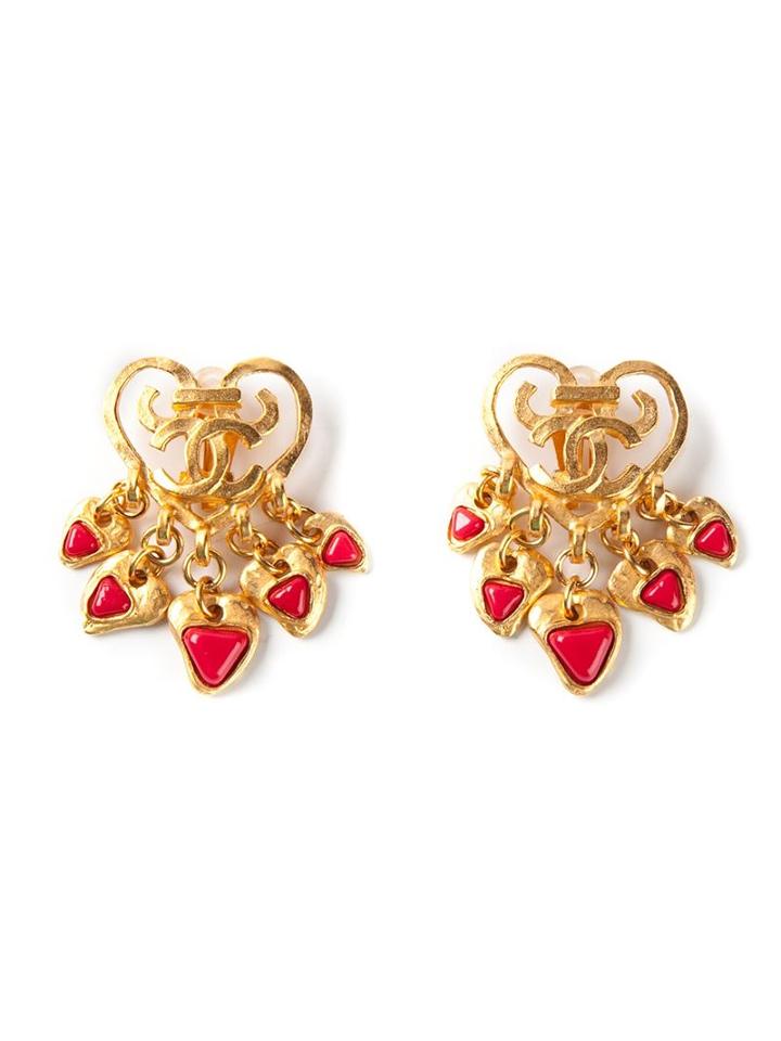 Chanel Vintage Cabochon Pendant Earrings, Women's, Metallic