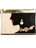 Charlotte Olympia Embellished Profile Clutch, Women's, Nude/neutrals, Linen/flax/calf Leather/suede