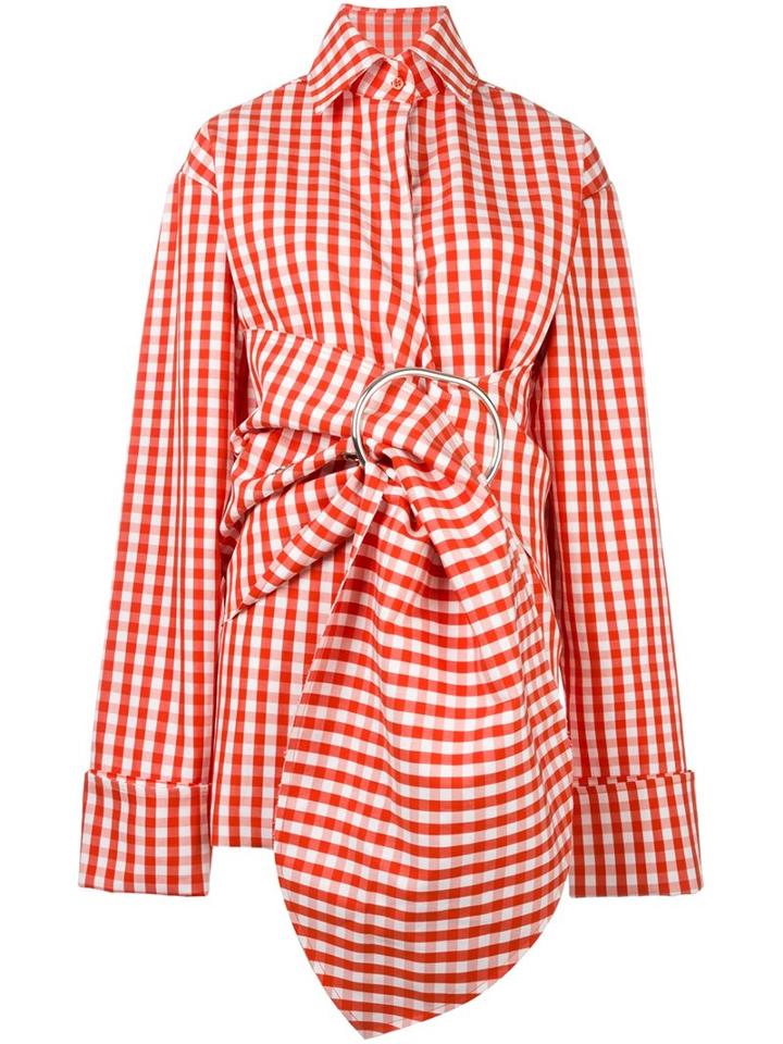 Marques'almeida Gingham Belted Jacket, Women's, Size: 8, Red, Cotton