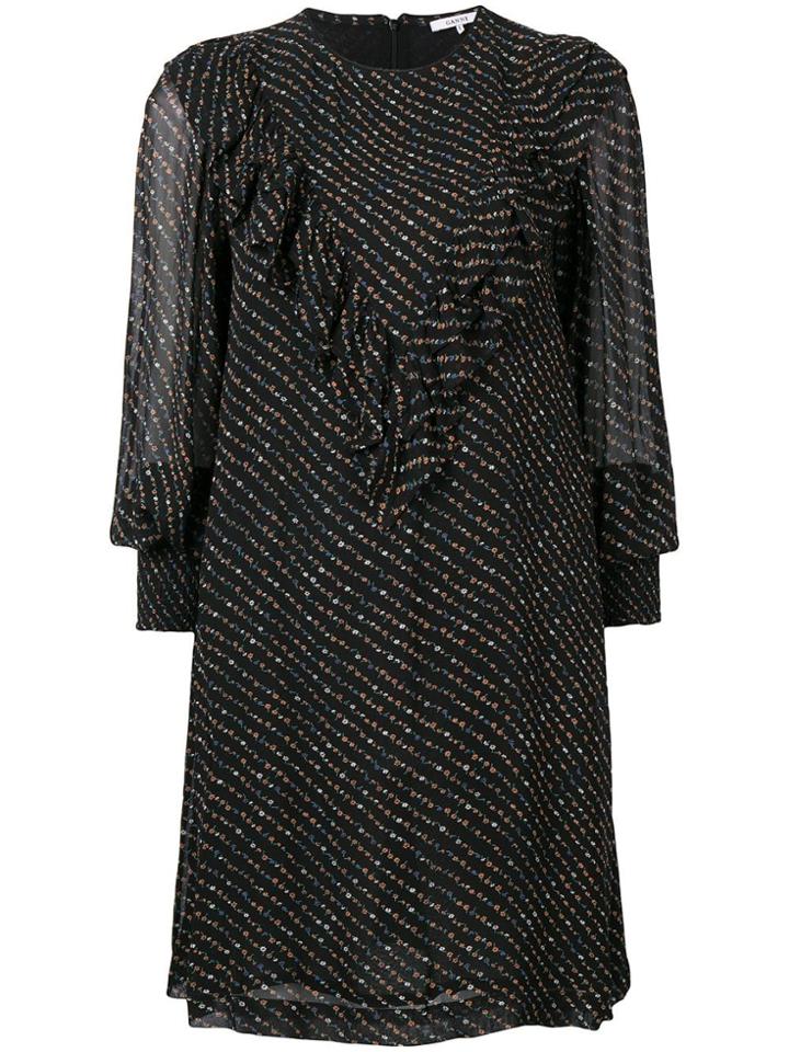 Ganni Georgette Printed Mini Dress - Black