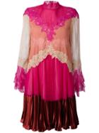 Valentino - Lace Inlay Dress - Women - Silk/cotton/polyamide/viscose - 42, Pink/purple, Silk/cotton/polyamide/viscose