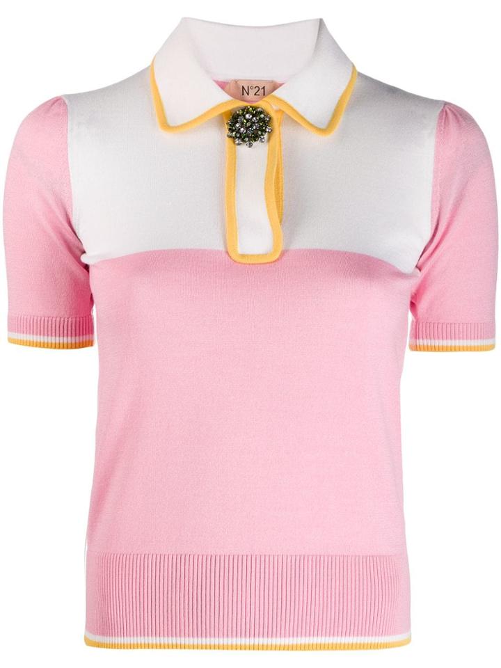 Nº21 Embellished Button Polo Shirt - Pink