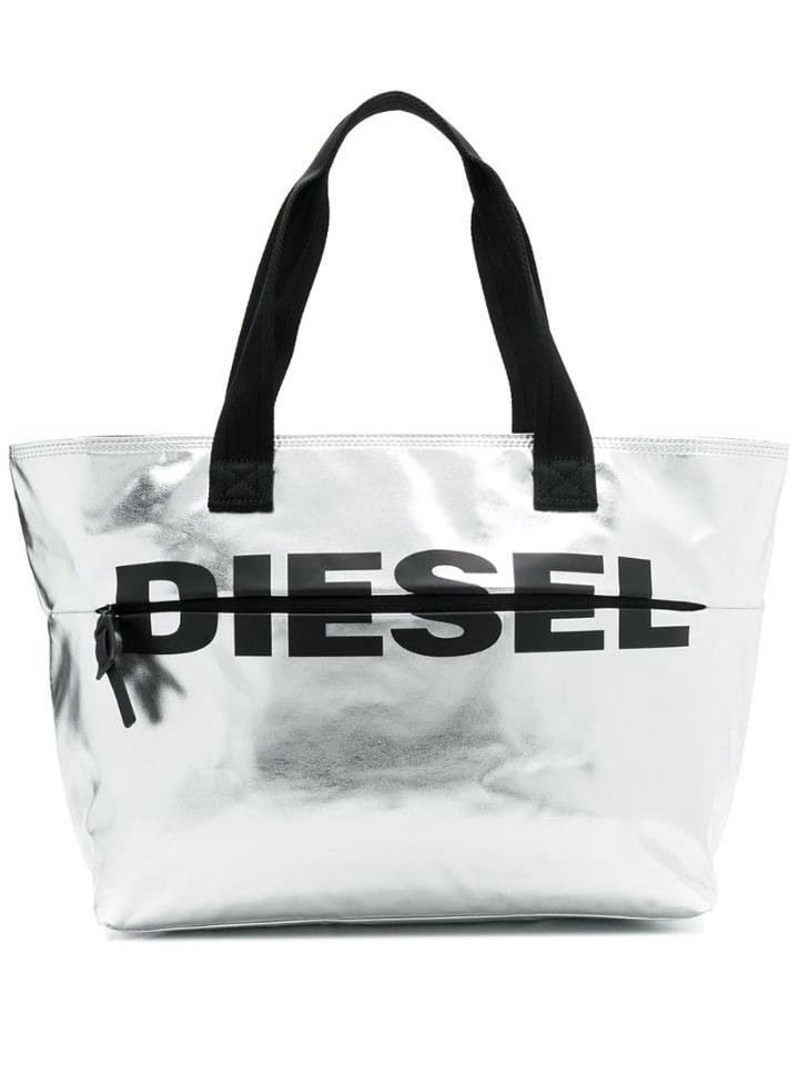 Diesel Logo Print Tote - Silver