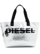 Diesel Logo Print Tote - Silver