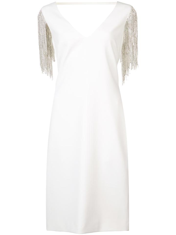 Badgley Mischka - Crystal Sleeve Dress - Women - Polyester/spandex/elastane/crystal - 6, White, Polyester/spandex/elastane/crystal